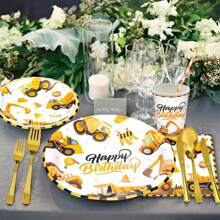 10/20/50pcs,Construction Birthday Party Supplies , Construction Plates,Cups And Napkins For Construction Theme Party Decorations Gathering Tractor Dump Truck Tableware Sets Including Plates And Napkins - Multicolor - View 5