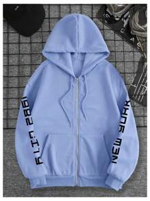 Casual Racing Print Loose Women's Sweatshirt, Street Sports Slogan Print Zipper Hooded Loose Men's Sweatshirt, Gift For Car Lovers, Car Theme T-Shirt, Suitable For Autumn And Winter, Long Sleeve Top