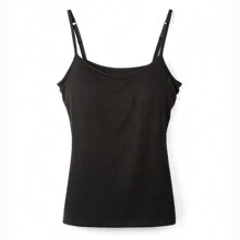 2 In 1 Built In Bra Women Cami Vest Camisole Tank Top Ladies Underwear Undershirts Casual Shelf Bra Spaghetti Straps - Black - View 9