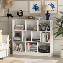 ECACAD Bookcase, Wood Bookshelf With 3 Tier Open Shelves, 8-Cube Storage Organizer Display Shelf For Living Room, Home Office, White