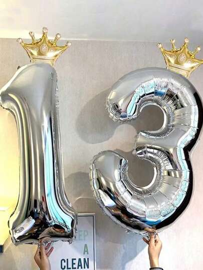 1/2 个 40 英寸大号皇冠数字气球，银色数字铝箔气球配迷你金色皇冠，适合 1-30 岁生日、16 岁、18 岁、20 岁、21 岁、25 岁、30 岁、35 岁、40 岁、45 岁、50 岁、55 岁、60 岁生日返校情人节
