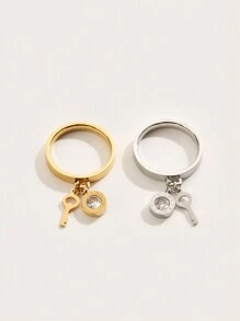 1pc 18K Gold Plated Gorgeous Style Stainless Steel Cubic Zirconia Rings Ladies Jewelry Wedding Party Dating Gift - LMSZ and Key Ring - View 5