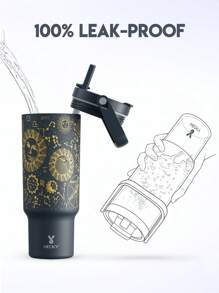 Meoky 40oz 手柄杯，真空保溫水瓶，附手柄保溫隨行杯，防漏蓋與吸管，不鏽鋼咖啡杯旅行杯，真空保溫瓶，保冷 34 小時或保溫 10 小時，適合露營、徒步、開車 - 深藍色 - 查看 2