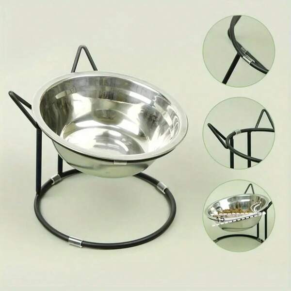 Elevated Stainless Steel Pet Bowl With Ear-Shaped Metal Stand - Non-Slip, Raised Feeding Dish For Cats And Dogs