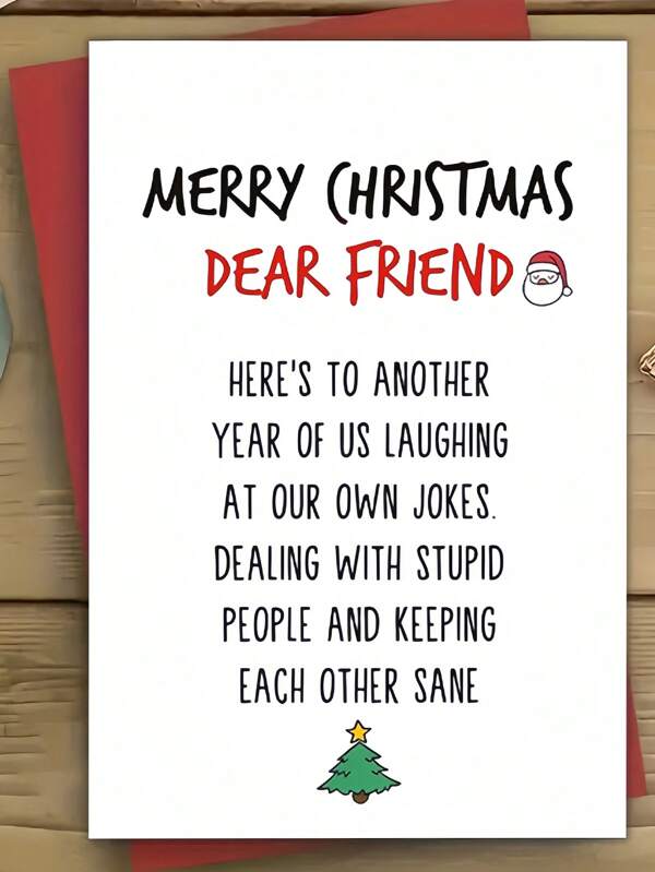 1pc Funny Christmas Greeting Card With Envelope - Humorous Rude Santa Design For Best Friends, Husband, Wife, Boyfriend, Girlfriend - Paper Material, Perfect For Christmas Occasion - Anyone Recipient