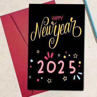 2025 新年快乐贺卡 - 卡通动物设计，适合家人和朋友，也适合毕业和节日祝福