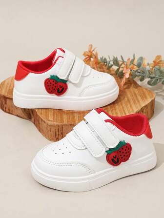 New Toddler Girls' Strawberry Pattern Cute Princess Flat Casual Sneakers For Spring And Autumn