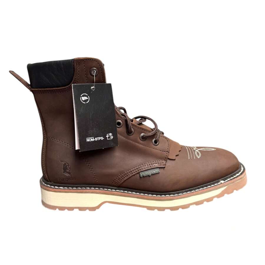 BOTA DE USO CASUAL O DE TRABAJO MARCA PUREPECHA CON BARBAS PIEL GENUINA EXCELENTE CALIDAD PIEL GENUINA BOVINA SUELA HULE Y PILIURETANO - Café - Ver 1