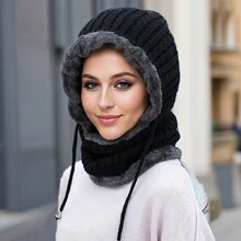 1pc Solid Color Cycling Ear Warmer Hat, Knitted Fleece Lined Thick Beanie Cap, Casual Autumn/Winter