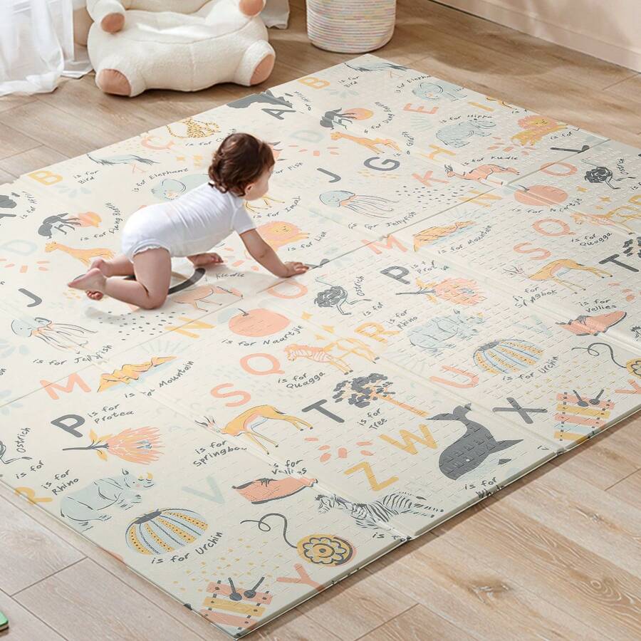Sour Lemon Alfombra acolchada plegable para bebé 180x200 extragrande, alfombra de juegos infantil para habitación de bebés y niños pequeños, reversible de doble cara, antideslizante - Letras - Ver 1
