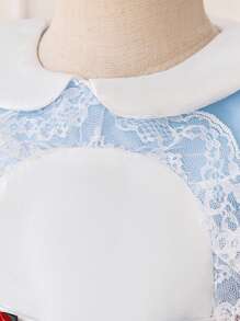 1pc Baby Girls' Lace Collar Princess Dress, Blue Party Formal Gown - Blue - View 6