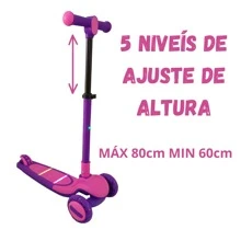 Patinete Infantil dobrável com Led 3 rodas até 50Kg Dream Light Rosa