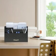 DALTACK White Wooden Computer Organiser With Drawers, Multi-Functional Mail Organiser And Mail Rack, Computer Accessories And Workspace Organiser With 5 Compartments And Drawers For Office Art Supplies - Trắng - Xem 5