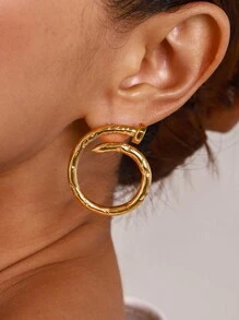 Uworld 1 对时尚钉子环耳环 18K 镀金金色不锈钢耳环女士 - 釘子 - 查看 1