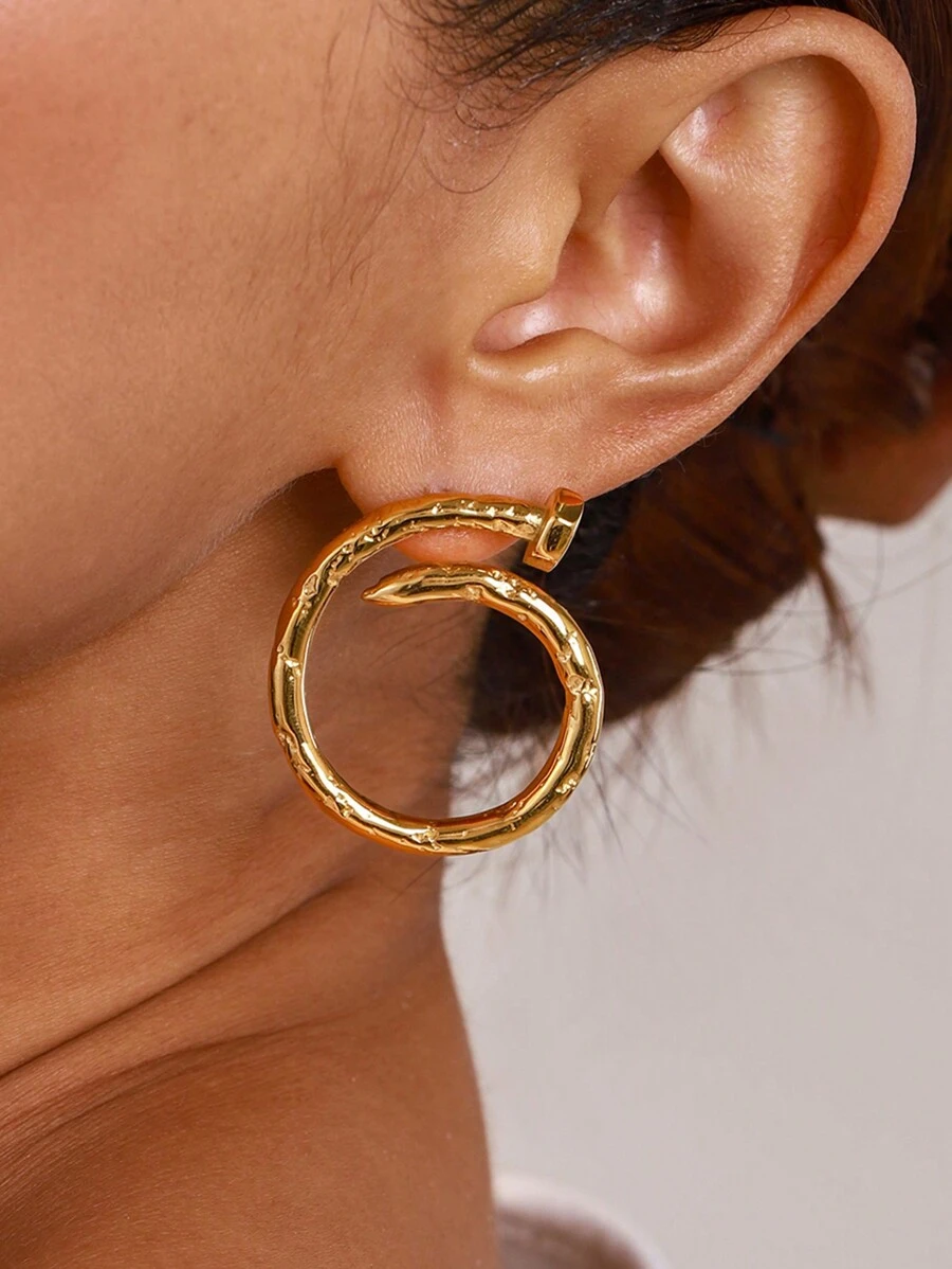 Uworld 1 对时尚钉子环耳环 18K 镀金金色不锈钢耳环女士 - 釘子 - 查看 1