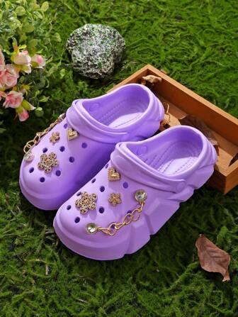 HOEASE 女童木屐，花园鞋，舒适轻便镂空凉鞋，春夏花卉图案