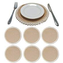 Manteles individuales de yute natural, manteles individuales de yute con ribete de encaje de estilo granja vintage, adecuados para bodas rústicas, granjas, picnics al aire libre, cenas de cabañas, decoración