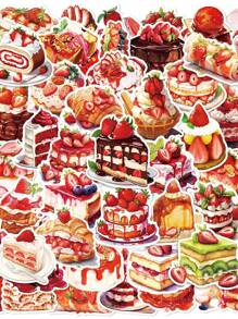 50 张草莓蛋糕甜点涂鸦贴纸，防水，适用于杯子、午餐盒、冰箱、笔记本电脑装饰 - 彩色 - 查看 1