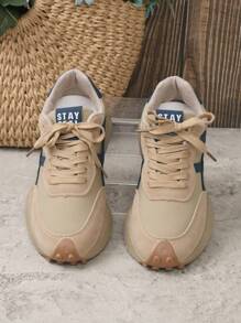 Retro Chunky Sneakers, Women Athletic Thick Sole Running Shoes - Khaki - View 3