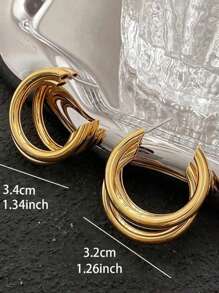 1pair Fashionable Simple Women's Circular Earrings, Suitable For Daily Wear - Gold - View 4