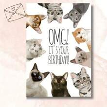 Charming Cat-Themed Birthday Card - Perfect Gift For Cat Lovers, Friends & Family, High-Quality Paper Greeting Card