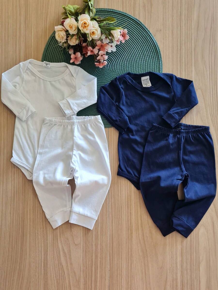 BabyStorefranca Baby Kit 2 Bodysuits And 2 Pants For Boy And Girl In Light Mesh Stockings - Blue and White - View 1