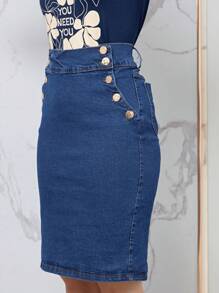 Saia jeans evangelica bolso detalhe botões