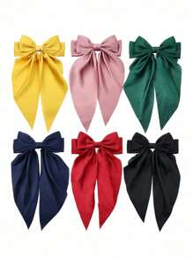 1 pieza Pasadores de pelo con lazo, accesorios para el cabello de niñas, cinta de satén con pinzas de caimán, pasador de pelo (rosa profundo, negro, rojo, champán) de gran tamaño y cola larga, estéticos, lazos de pelo de seda, sujetadores de cola de caballo para niñas, artículos esenciales para el viaje, accesorios de viaje, vacaciones, verano, regreso a la escuela