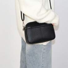 Solid Color, Simple And Elegant White Shoulder Bag With Adjustable And Detachable Shoulder Straps, Coin Purse, Internal Zipper, And Compartments Made Of Polyester Material. It Can Be Used As A Crossbody Bag, Featuring A School Style. It Is Easy To Carry When Going To Parties, Commuting Or Going Out. There Is Also A Shell-Shaped PU Leather Multi-Functional Mobile Phone Bag Which Is Fashionable, Avant-Garde And Versatile For Women's Daily Use. - 黑色 - 查看 3