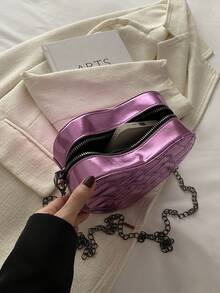 Valentine's Day Gift Fashionable Solid Color Embroidered Grid Embossed Heart Shaped Shoulder Crossbody Bag