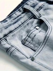 Men's Fashion Two-Tone Distressed Pocket Casual Jeans, Emo Style - Multicolor - View 5