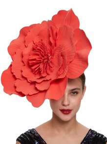 1pc Large Flower Fascinator For Women 17in Tea Party Fancy Flower Hats Headwear For Women Accessories Fashion Hairband Headwear, Party Decoration Supplies - 紅色 - 查看 3