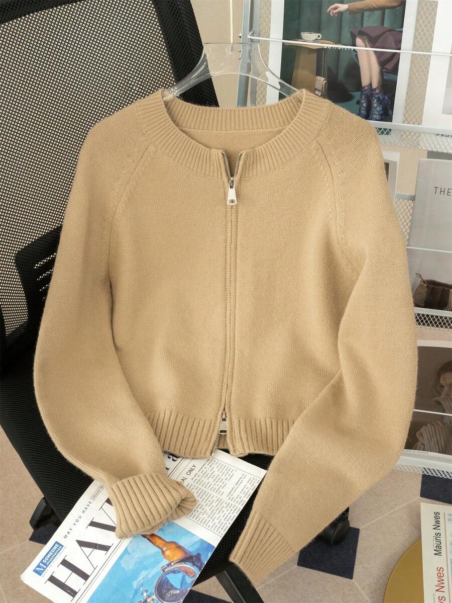 Áo khoác len cardigan dệt kim National Style Warm Outerwear hai chiều khóa kéo cho nữ, mùa thu/đông - Lạc đà - Xem 1