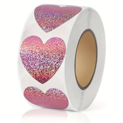 1roll 500 Stickers 1.5 Inch Pink Heart Laser Valentine's Day Sealing Sticker Envelope Decoration Sticker Label, Gift Box Decor Bag Packaging Label Sealing Decals Party Favors,School Supplies,Back To School