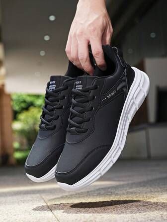 大码男士四季运动鞋，休闲时尚 PU 皮革透气耐用公路跑鞋，轻便舒适