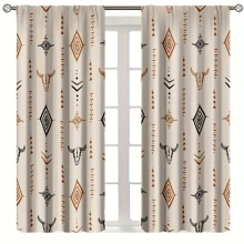 1 Bộ/2 Chiếc Rèm Cửa Kiểu Tây, Phong Cách Rustic Retro Bull Skull Southwest Farmhouse Rural County Cowboy Boho Rèm Cửa Kiểu Tây Màu Be Cho Phòng Ngủ Phòng Khách Nhà Bếp - nâu nhạt - Xem 6