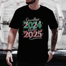 Goodbye 2024 Hello 2025 Fashion Tee Men Cotton Soft Stylish Casual Short Sleeve Crew Neck Top - màu đen - Xem 1