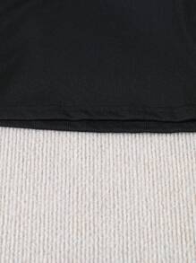 1pc Tween Girl Casual All-Match Solid Black Ribbed Knit Round Neck Camisole, Versatile Layering - Black - View 5