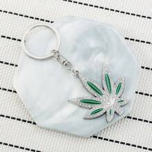 Maple Leaves Keychain With Crystal Diamond Exquisite Pentalobe Keyring Metal Cosplay Accessories - Multicolor - View 3