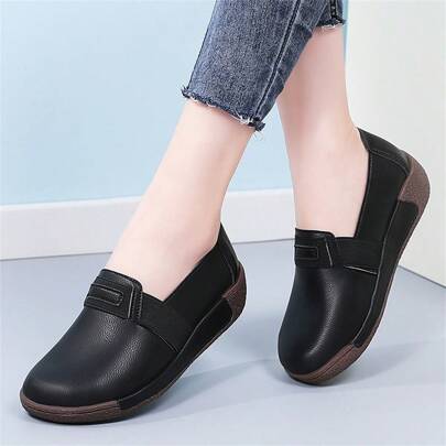 Women's Casual Platform Loafers, Thick Sole Slip-On Moccasins For Middle-Aged Mothers, Soft Bottom Slouchy Shoes