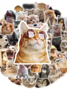 50 piezas Pegatinas realistas y adorables con expresiones de gatitos, decoración creativa para botellas de agua, cuadernos, pegatinas de PVC resistente al agua, diseño no repetitivo, útiles escolares, de vuelta a la escuela