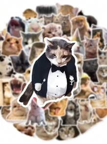 50 piezas Pegatinas realistas y adorables con expresiones de gatitos, decoración creativa para botellas de agua, cuadernos, pegatinas de PVC resistente al agua, diseño no repetitivo, útiles escolares, de vuelta a la escuela