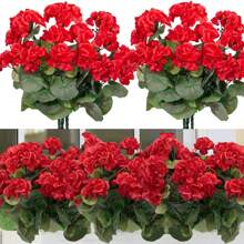1/2 pièces - 5 branches / 1 bouquet - Fleur artificielle, géranium artificiel en fleur de soie, plante fausse. Décorations pour la maison, le jardin, le porche, l'intérieur et l'extérieur, le cimetière, les couronnes, les mariages et le jardin (couleur : rouge rubis)