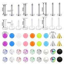 54pcs Bioflex Stainless Steel Lip Studs, Clear Inlaid Retainer Helix Tragus Earrings With Faux Pearl Labret Medusa Monroe Piercing And Colorfur Replacement Balls
