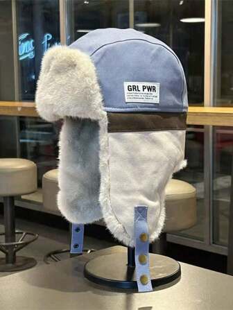 1 st herrhatt i förtjockad fleece med färgblock, modern och avslappnad passande för utomhussport och för att hålla sig varm