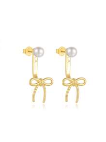 1Pair Bowknot /Shell Faux Pearl Pendant 925 Sterling Silver Hypoallergenic Earring For Women Romantic Stud Earring Perfect For Valentine's Day/Girl Friend Gift Bridal Jewelry Fine Jewelry Valentines