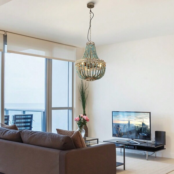 3 lampor Bohemian Bohemian Träpärlor Naturlig Taklampa E27 Loft Franska Country Antique Taklampa Taklampa Taklampa for sovrum Köksö Matrum Vardagsrum Vardagsrum (blå)