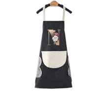 1pc Household Apron Waterproof Oilproof Can Wipe Hands Kitchen Work Clothes Fashion Initial Letter Print Men And Women Home Cooking Cleaning Apron Unisex Sleeveless Apron - Black - View 31
