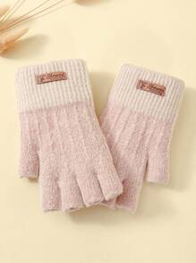 1 Pair Women's Winter Gloves With Cartoon Bear Embroidery, Outdoor Cycling Warm Fingerless Mittens+Winter Gear+Gloves Bear+Christmas - Fingerless Gloves - View 4