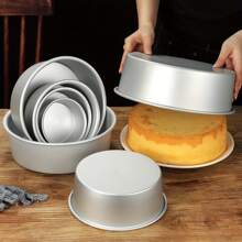 1pc/3pcs Thick 4/6/8/10 Inch Round Solid Base Baking Cake Mold Pan, Anodized Aluminum For Homemade Chiffon Cake, Non-Stick Surface Can Be Greased To Increase Release Difficulty Back To School